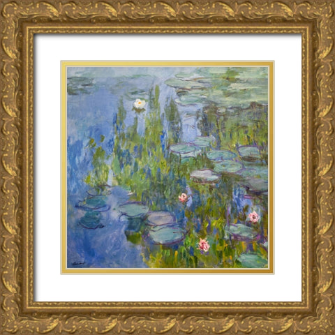 Monet Water Lilies II Gold Ornate Wood Framed Art Print with Double Matting by Monet, Claude