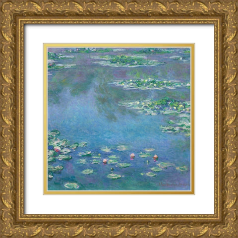 Monet Water Lilies III Gold Ornate Wood Framed Art Print with Double Matting by Monet, Claude
