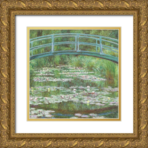 Monet Japanese Bridge I Gold Ornate Wood Framed Art Print with Double Matting by Monet, Claude