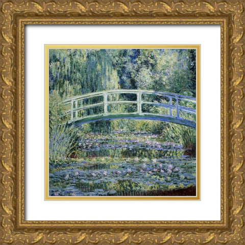 Monet Japanese Bridge II Gold Ornate Wood Framed Art Print with Double Matting by Monet, Claude