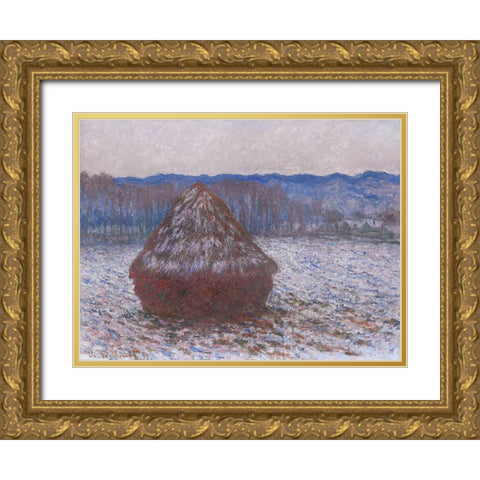 Monet Haystacks II Gold Ornate Wood Framed Art Print with Double Matting by Monet, Claude