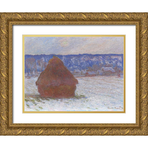 Monet Haystacks III Gold Ornate Wood Framed Art Print with Double Matting by Monet, Claude