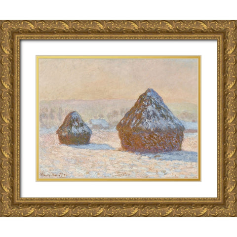 Monet Haystacks IV Gold Ornate Wood Framed Art Print with Double Matting by Monet, Claude