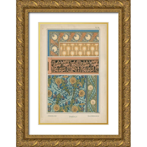 Nouveau Floral Design II Gold Ornate Wood Framed Art Print with Double Matting by Vision Studio