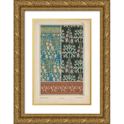 Nouveau Floral Design III Gold Ornate Wood Framed Art Print with Double Matting by Vision Studio