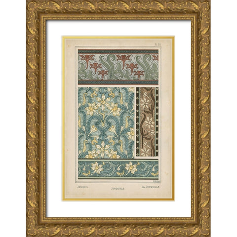 Nouveau Floral Design VI Gold Ornate Wood Framed Art Print with Double Matting by Vision Studio