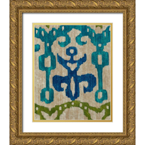 Teal Ikat III Gold Ornate Wood Framed Art Print with Double Matting by Zarris, Chariklia