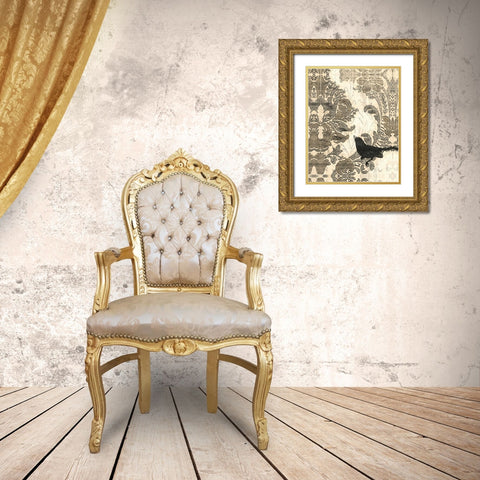 Damask Songbird I Gold Ornate Wood Framed Art Print with Double Matting by Vess, June Erica