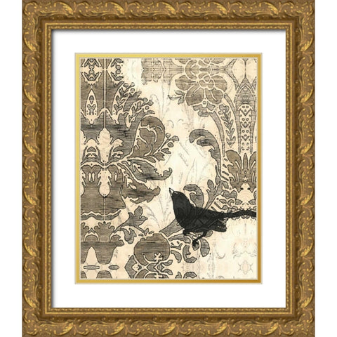 Damask Songbird I Gold Ornate Wood Framed Art Print with Double Matting by Vess, June Erica