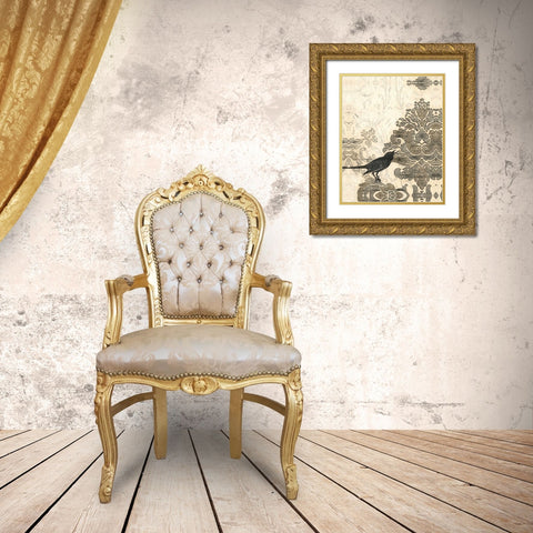 Damask Songbird II Gold Ornate Wood Framed Art Print with Double Matting by Vess, June Erica