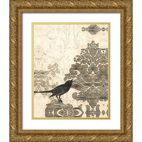 Damask Songbird II Gold Ornate Wood Framed Art Print with Double Matting by Vess, June Erica