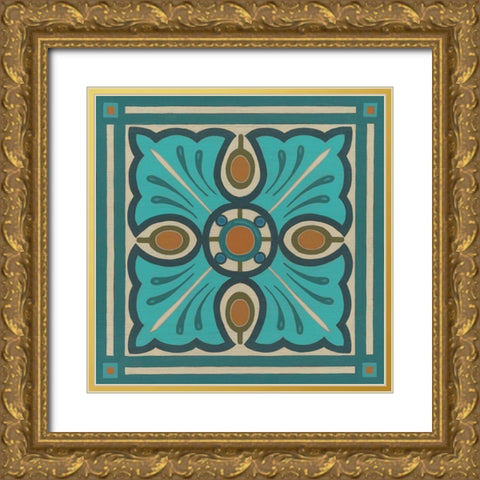 Piazza Tile in Blue I Gold Ornate Wood Framed Art Print with Double Matting by Vess, June Erica