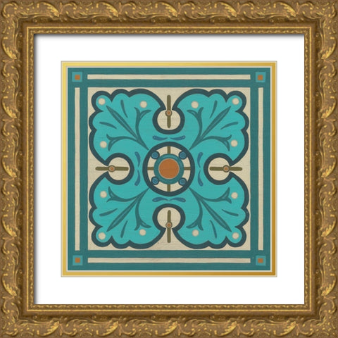 Piazza Tile in Blue IV Gold Ornate Wood Framed Art Print with Double Matting by Vess, June Erica