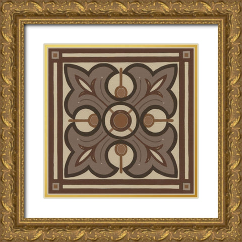 Piazza Tile in Brown II Gold Ornate Wood Framed Art Print with Double Matting by Vess, June Erica