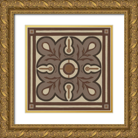 Piazza Tile in Brown III Gold Ornate Wood Framed Art Print with Double Matting by Vess, June Erica