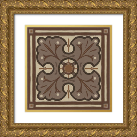 Piazza Tile in Brown IV Gold Ornate Wood Framed Art Print with Double Matting by Vess, June Erica