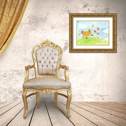 Duck and Flowers Gold Ornate Wood Framed Art Print with Double Matting by Blixt, Ingrid