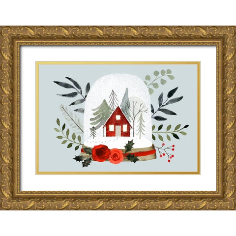 Snow Globe Village Collection A Gold Ornate Wood Framed Art Print with Double Matting by Barnes, Victoria