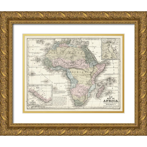 Mitchells Map of Africa Gold Ornate Wood Framed Art Print with Double Matting by Mitchell