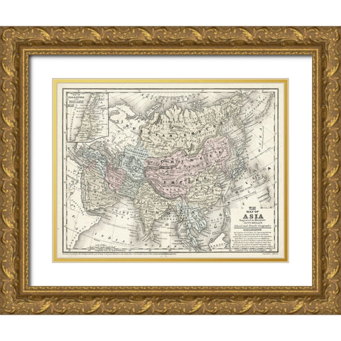Mitchells Map of Asia Gold Ornate Wood Framed Art Print with Double Matting by Mitchell