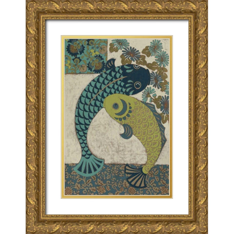 Koi Ornament I Gold Ornate Wood Framed Art Print with Double Matting by Chariklia Zarris