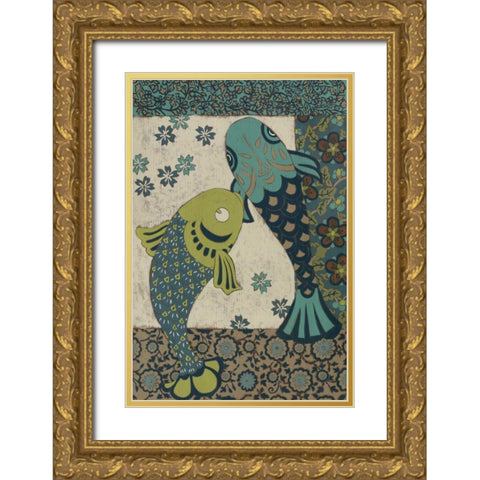Koi Ornament II Gold Ornate Wood Framed Art Print with Double Matting by Chariklia Zarris