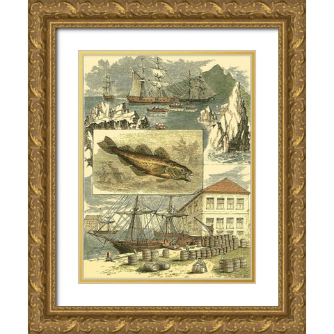 Fishermans Vignette II Gold Ornate Wood Framed Art Print with Double Matting by Vision Studio