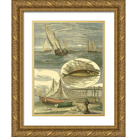 Fishermans Vignette III Gold Ornate Wood Framed Art Print with Double Matting by Vision Studio