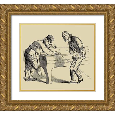 Pool Hall Antics II Gold Ornate Wood Framed Art Print with Double Matting by Unknown