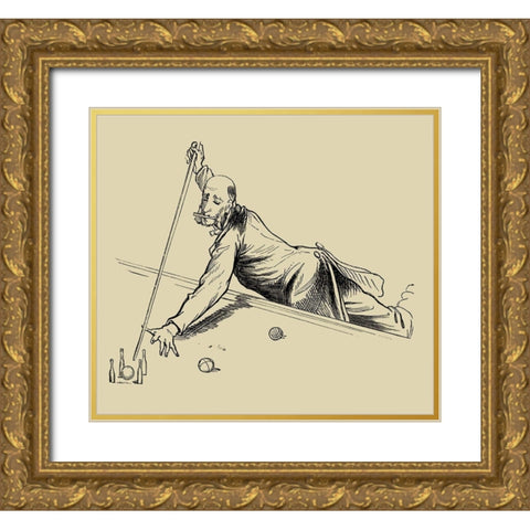 Pool Hall Antics III Gold Ornate Wood Framed Art Print with Double Matting by Unknown