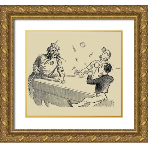 Pool Hall Antics VIII Gold Ornate Wood Framed Art Print with Double Matting by Unknown