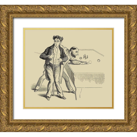 Pool Hall Antics X Gold Ornate Wood Framed Art Print with Double Matting by Unknown