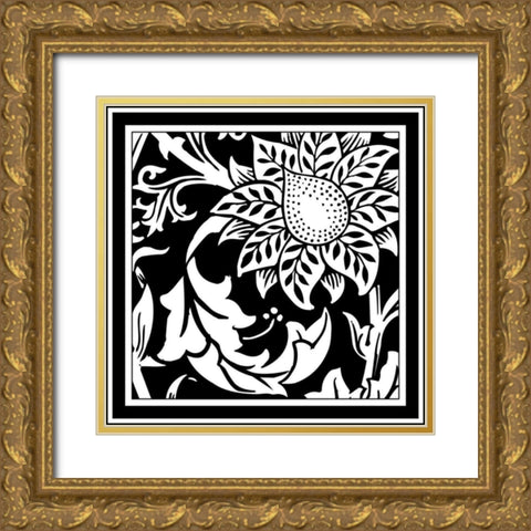 Printed Graphic Floral Motif II Gold Ornate Wood Framed Art Print with Double Matting by Vision Studio