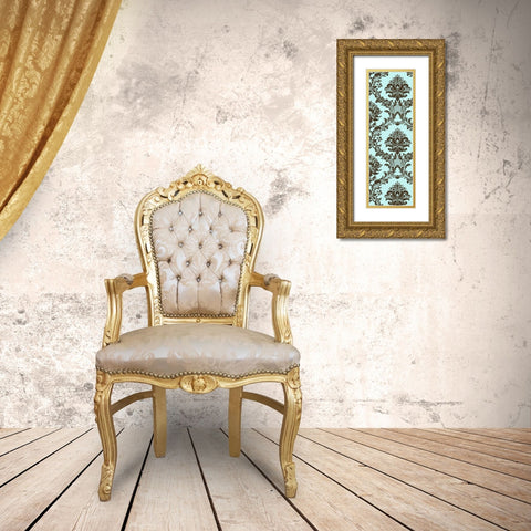 Small Vivid Damask in Blue II Gold Ornate Wood Framed Art Print with Double Matting by Vision Studio