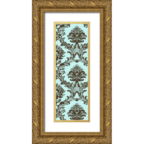 Small Vivid Damask in Blue II Gold Ornate Wood Framed Art Print with Double Matting by Vision Studio