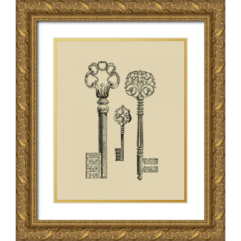 Antique Keys III Gold Ornate Wood Framed Art Print with Double Matting by Vision Studio