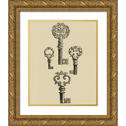 Antique Keys IV Gold Ornate Wood Framed Art Print with Double Matting by Vision Studio