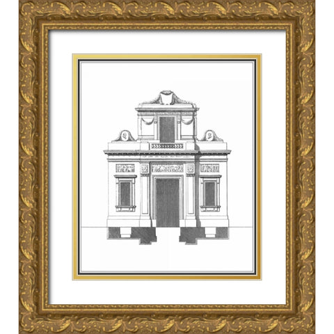 B and W Parisian Facade I Gold Ornate Wood Framed Art Print with Double Matting by Deneufforge