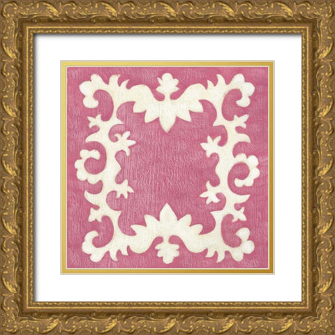 Petite Suzani in Pink Gold Ornate Wood Framed Art Print with Double Matting by Zarris, Chariklia