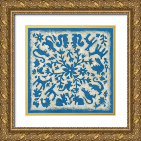 Folk Story in Blue Gold Ornate Wood Framed Art Print with Double Matting by Zarris, Chariklia