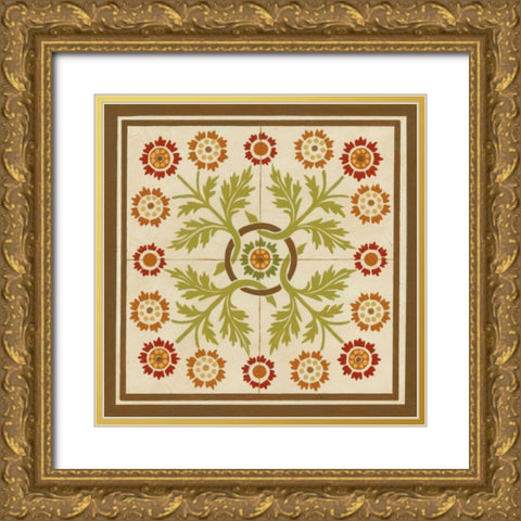 Floral Folk Tile I Gold Ornate Wood Framed Art Print with Double Matting by Vess, June Erica