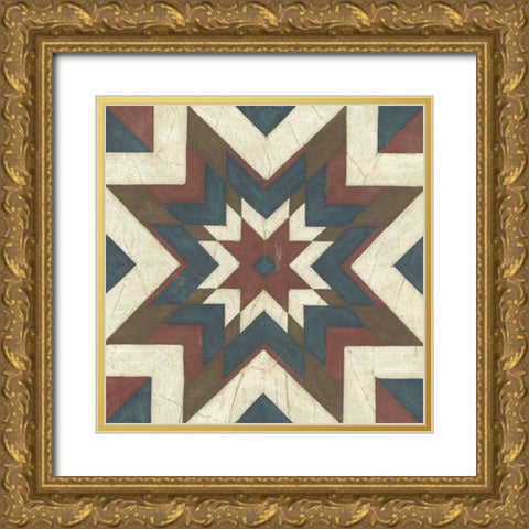 Quilt Motif II Gold Ornate Wood Framed Art Print with Double Matting by Vess, June Erica