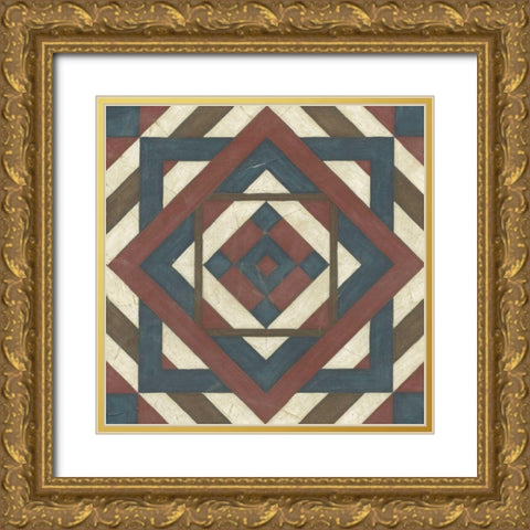 Quilt Motif IV Gold Ornate Wood Framed Art Print with Double Matting by Vess, June Erica