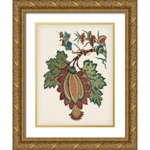 Small Jacobean Floral II Gold Ornate Wood Framed Art Print with Double Matting by Vision Studio