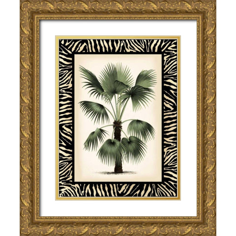 Small Palm in Zebra Border II Gold Ornate Wood Framed Art Print with Double Matting by Vision Studio