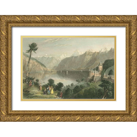 Pastoral Riverscape V Gold Ornate Wood Framed Art Print with Double Matting by Bartlett, William H.