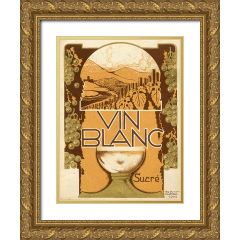Vin Blanc Gold Ornate Wood Framed Art Print with Double Matting by Unknown