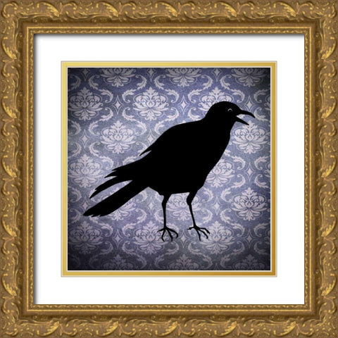 Crow and Damask Gold Ornate Wood Framed Art Print with Double Matting by Vision Studio