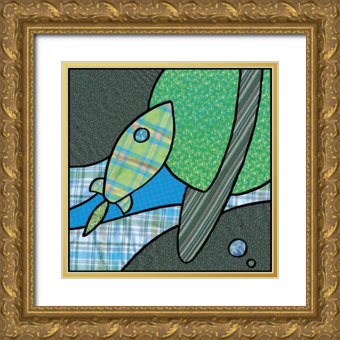 Patchwork Planets III Gold Ornate Wood Framed Art Print with Double Matting by Swinford, Charles