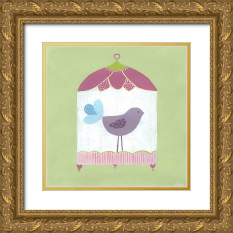 Patchwork Birdcage I Gold Ornate Wood Framed Art Print with Double Matting by Vess, June Erica